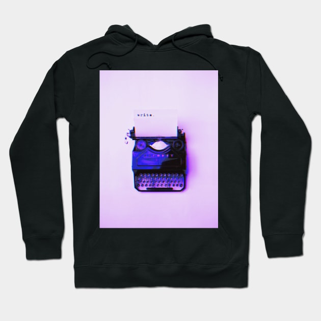 Glitched cyberpunk typewriter- Write Hoodie by Faeblehoarder